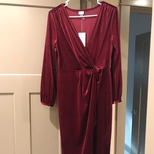 Burgundy Velvet Midi Dress